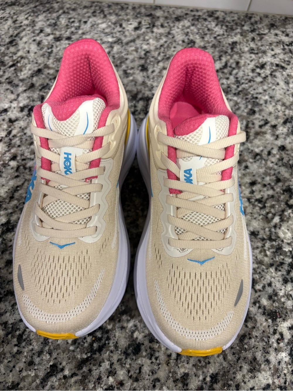 Hoka Bondi 9 Cream Pink Yellow Blue Women's Sneakers - Picture 11 of 15